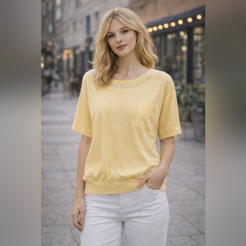 Karen Scott Yellow Embroidered Top